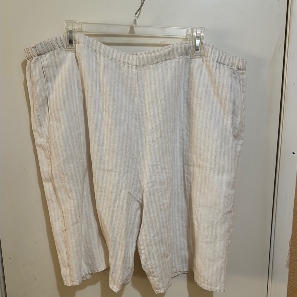 FLAX by Jeanne Engelhart white and Cream Striped Linen Shorts Size L!